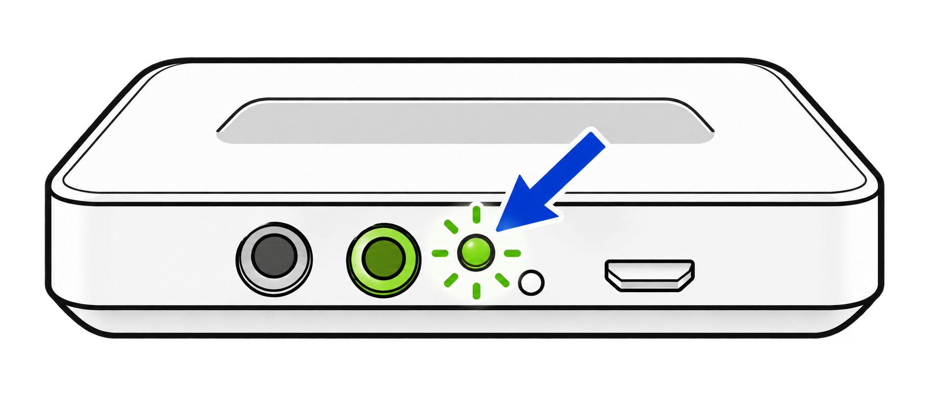 Status light location on the processor, marked with a blue arrow